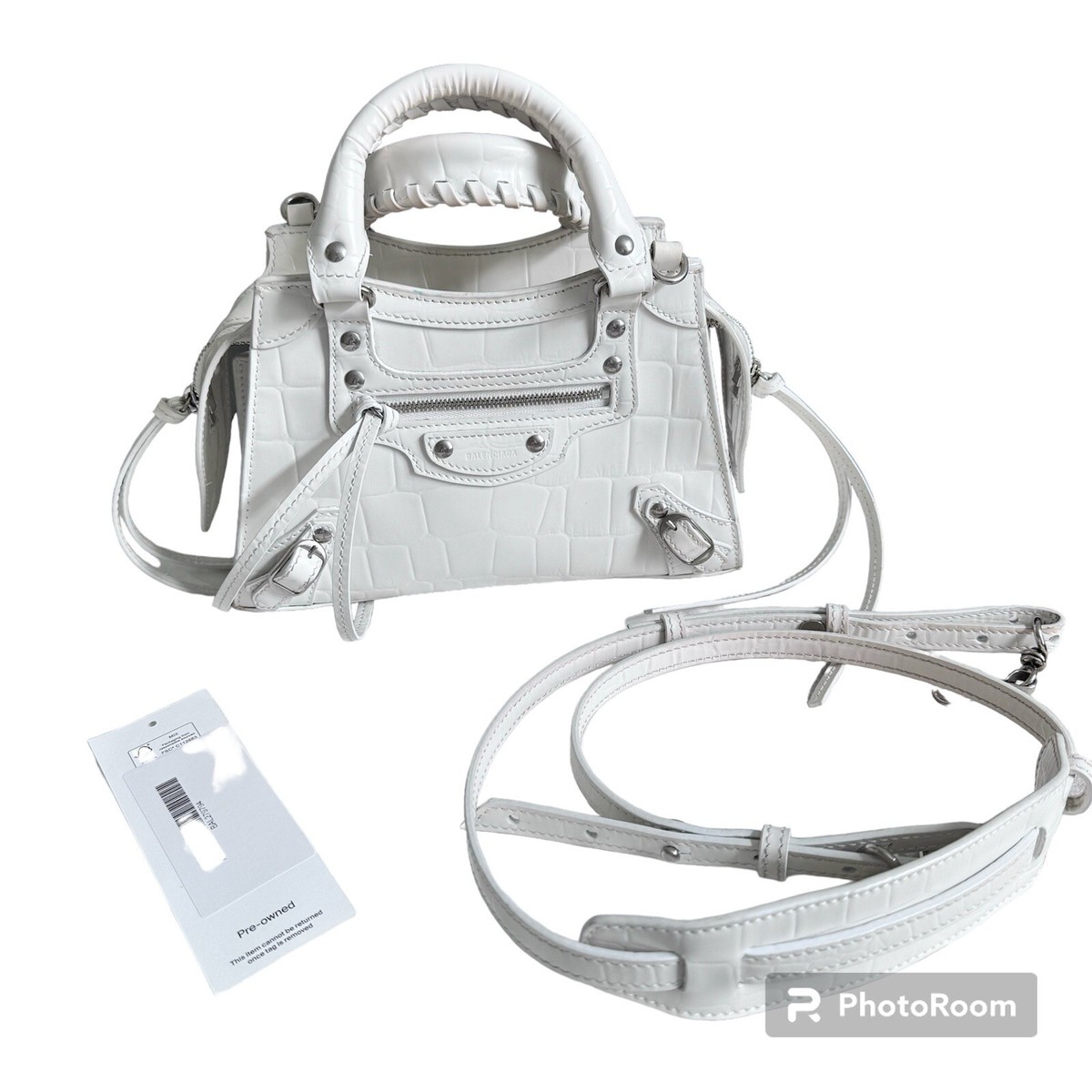 Balenciaga 2021 Croc Embossed White Neo Mini Classic City