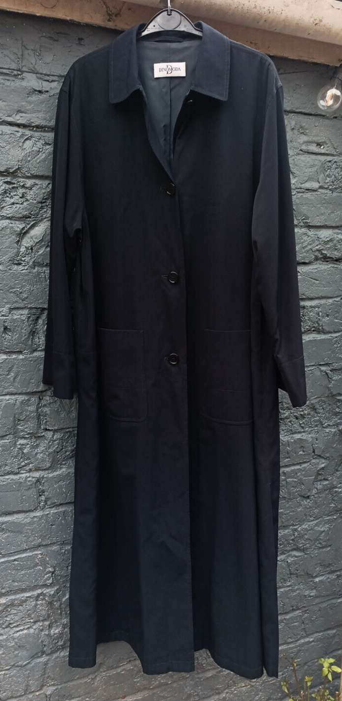 BNWOT Dinomoda Black Trench Coat Overcoat Size 38 EU 10 UK Long Excellent Condition-image