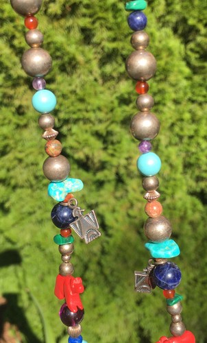 Antique Navajo 20” Sterling Silver Necklace Turquoise, Lapis, Amethyst & More - Picture 4 of 9
