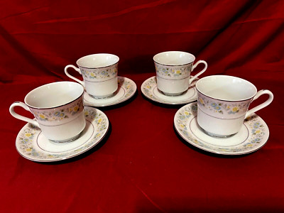 Mikasa Couture Collection M2107 CHERISH Set Of 4 Each Floral Cups & Saucers