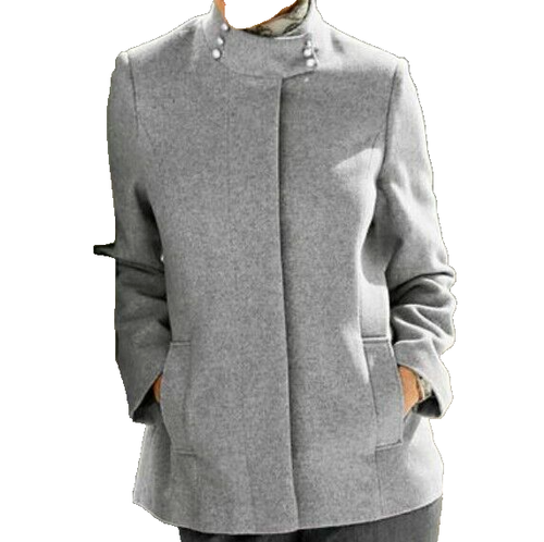 Damen Wolljacke mit Stehkragen Kurzmantel Herbst/Winter hellgrau meliert Gr. 38