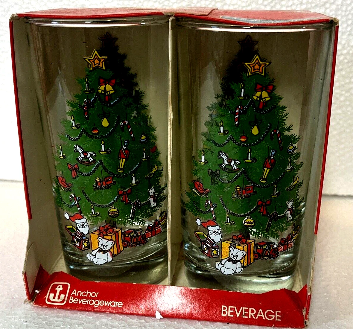 VINTAGE ~ ANCHOR HOCKING ~ CHRISTMAS TREE DRINKING GLASS SET OF 4 ~ 12.5 Oz. Lt4