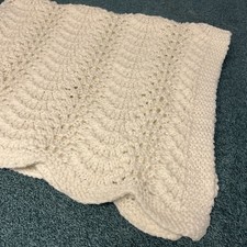 Baby Blanket Hand Crocheted White Knit Handmade Nursery Afghan 43x33 Rectangle