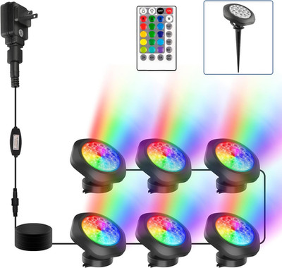 RGBW Pond Lights with Timer, 18 LED Underwater Submersible Fountain Lights Color