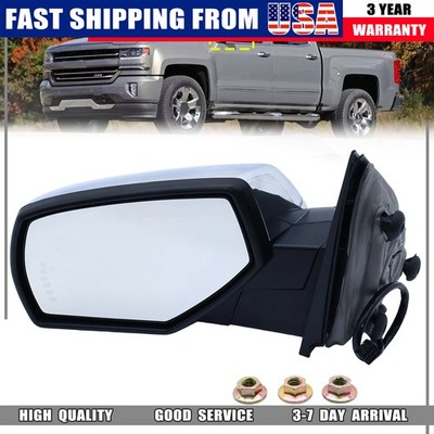 Left Side View Mirror For 2014-2019 Silverado Sierra Chrome Power Heated Puddle