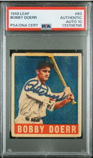 1948 Leaf Bobby Doerr Rookie Signed Baseball Card #83 PSA/DNA 10 Certified Auto