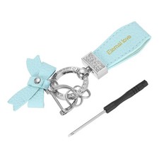 Car Key Chain Ring Clip 5.12" Leather Keychain Key Fob with D Ring, Blue Silver