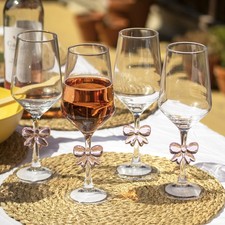 Image of Set of 4 Pink Bow Tulip Wine Glasses 380ml Elegant Gift Wedding Party Stemware
