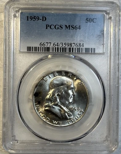 1959 D Franklin Silver Half Dollar 50 Cents PCGS Certified MS 64