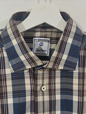 David Donahue Long Sleeve Men Size Large Blue Plaid Button Front Shirt