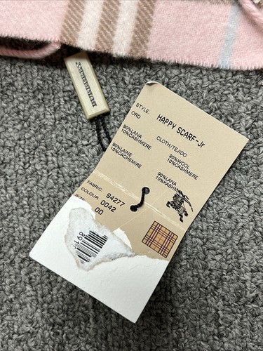 Sciarpa Burberry Happy Jr rosa Nova check doppia frangia bordo lana cashmere nuova con etichetta - Foto 8 di 8