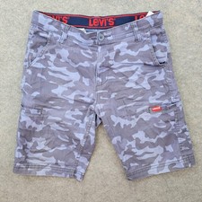 Levi's Shorts Boys 14 Gray Camo Cargo Twill Stretch Flat Front Summer Casual