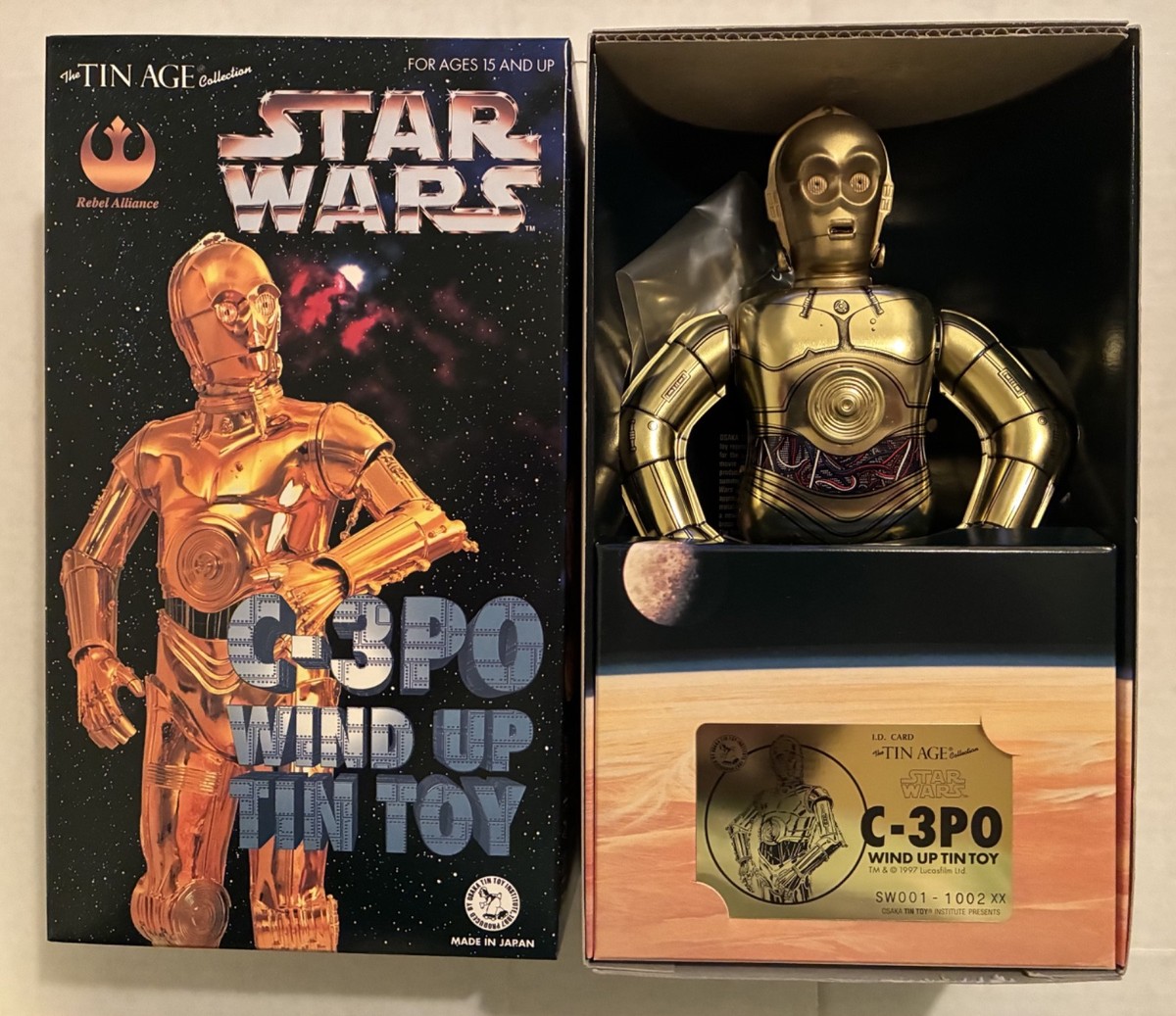 Star Wars C-3PO, Tinplate OSAKA Tin Toy Wind Up, Press Brass Head