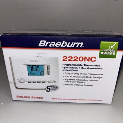 Braeburn 2220NC Programmable Thermostat Digital Display Push Button White