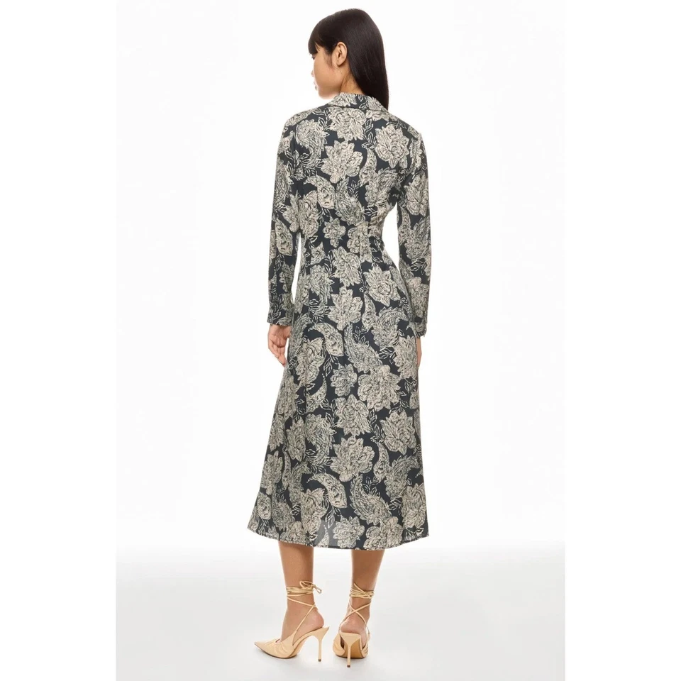 Vestido Camisa Shoshanna Essie Negro Marfil Estampado Floral Manga Larga Vestido Talla 6 Foto 3 de 4