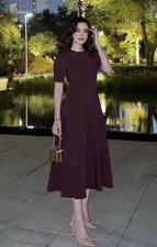 ZARA NWT WOMAN SS25 GODETS MIDI DRESS ZW COLLECTION BURGUNDY 2648/952_XS, S,M