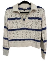 Universal Thread Cream Blue Open Weave Collared Pullover Sweater Size S