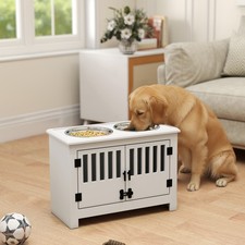 Dog Food Storage Cabinet with Bowls  Dog Feeding Station, White