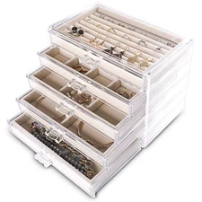 Extra Large Acrylic Jewelry Box for Women Girls 5 Layers Clear Velvet Earring...