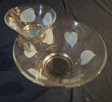 Vintage Anchor Hocking Turquoise Leaf Chip and Dip Bowl Set