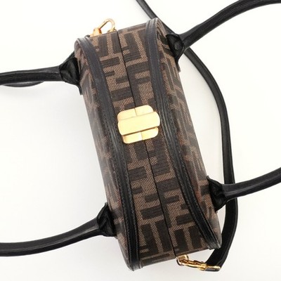 FENDI Zucca Pattern Round Vanity Hand Bag 2Way Shoulder Bag Brown