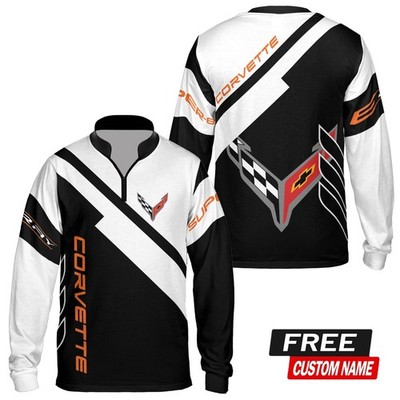 *NEW* Custom Name Men's Corvette Logo Long Sleeve Shirt 3D Racing S-5XL