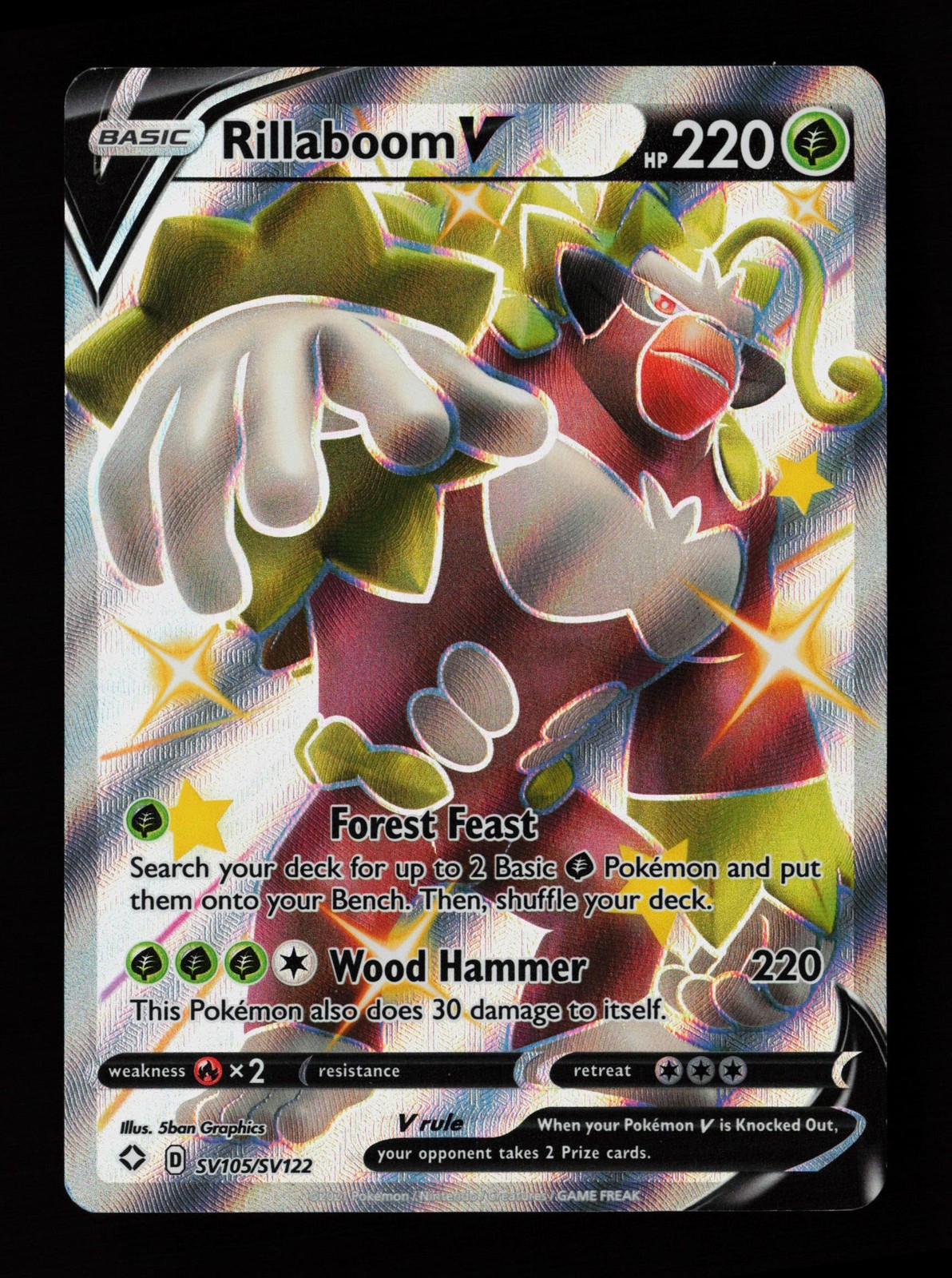 Rillaboom V SV105/SV122 Shiny Holo Rare Shining Fates: Shiny Vault Pokémon Card