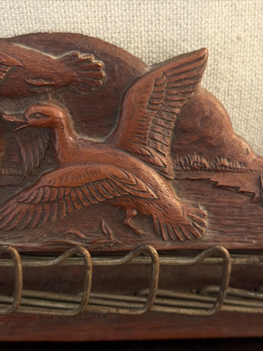Vintage Syroco Wood Carved Ducks Mallard/gun Tie Rack Belt Holder Made in USA50s View 6