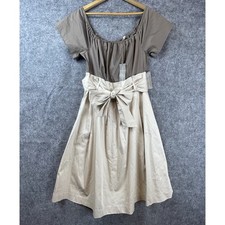 NY&C Eva Mendes Dress Large Brown Beige Belted Classy Neutral Cottage Pleated
