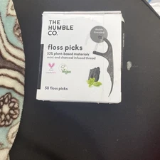 The Humble Co. Plant-Based Twin Floss Picks Mint Flavor-Charcoal Infused 50 PCS