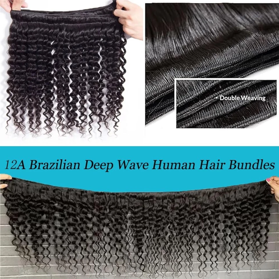 Extensiones de cabello humano peruanas de onda rizada profunda 3 paquetes tejido de cabello virgen Foto 4 de 4
