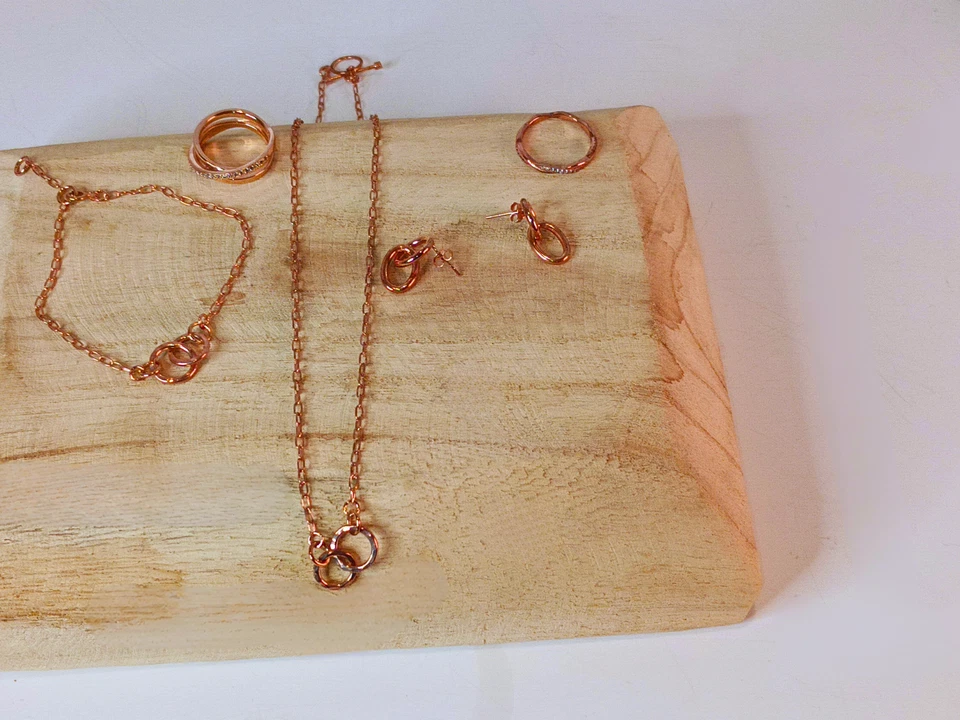 Juego de joyas con espalda circular, oro rosa Vermeil Foto 3 de 4