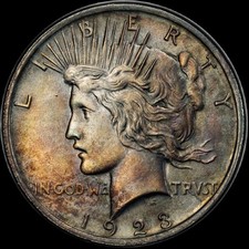 1923 USA SILVER PEACE DOLLAR STUNNING TONING MUST BE GEM AROUND MS67