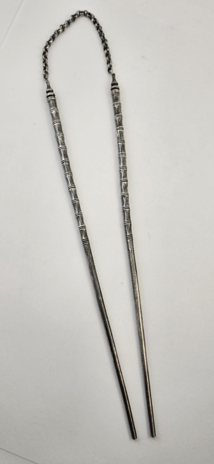 VTG Sterling Silver Bamboo Chopsticks Necklace Chain 9" 46g Mid Century Chinese 