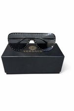 Versace Oversized Shield Sunglasses Black Studded Medusa Box Included
