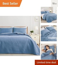 King Size Quilt Bedding Set, Lightweight Bluish Grey Quilts King Size for All...