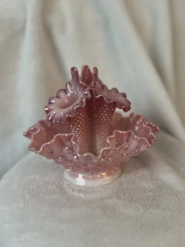 Fenton Rosalene Opalescent Hobnail Carnival Glass Epergne w/ Horns
