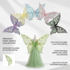 Princess Organza Butterfly Fairy Wings Costume for Women Girls Dress Up Party