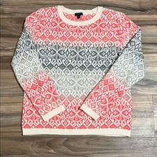 Talbots Fair Isle Sweater Women's LP Lambswool Crewneck Nordic Alpine Red Gray