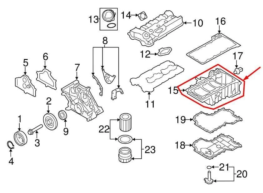 Panela superior de óleo do motor BMW 750Li xDrive 4.4L AWD 2010-2015 11137621071 FABRICANTE DE EQUIPAMENTO ORIGINAL - Imagem 2 de 4