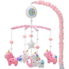 Unicorn Baby Crib Mobile for Girls with Music Box 100 Lullabies , Rotating ...