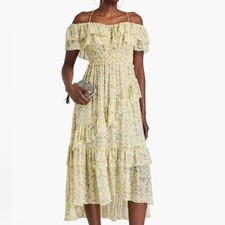 Ulla Johnson Size 0 Penninah Cold-Shoulder Floral Silk-Georgette Midi Dress