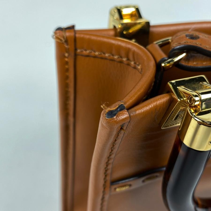 FENDI Sunshine Shopper Mini Handbag 2-Way Shoulder Bag Leather Brown #BS1135 thumbnail 5