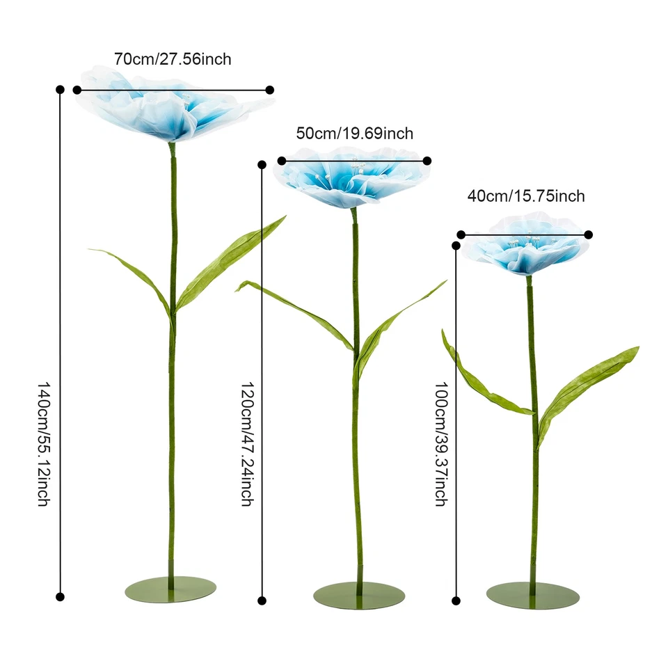 Flores gigantes arreglos de decoración de flores artificiales azules para decoración de bodas Foto 4 de 4