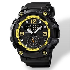 NEW - Digital Sports Watch,Dual Time Display LED Military Wrist Watch-BLACK/GOLD