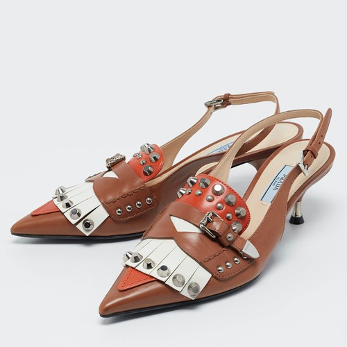 Zapatos de salón Prada de cuero multicolor con flecos tachonados talla 37 - Imagen 2 de 9