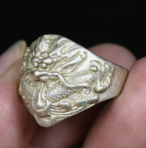 Alter chinesischer Glücksring Miao Silber Feng Shui 12 Sternzeichen Jahr Drache Reichtum - Bild 7 von 7