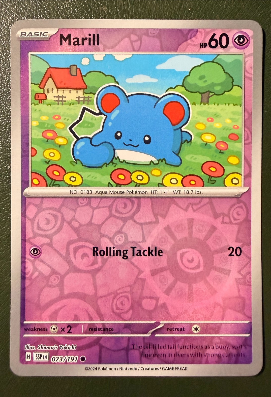 Pokemon TCG Marill 73/191 Surging Sparks SV8 Reverse Holo NM