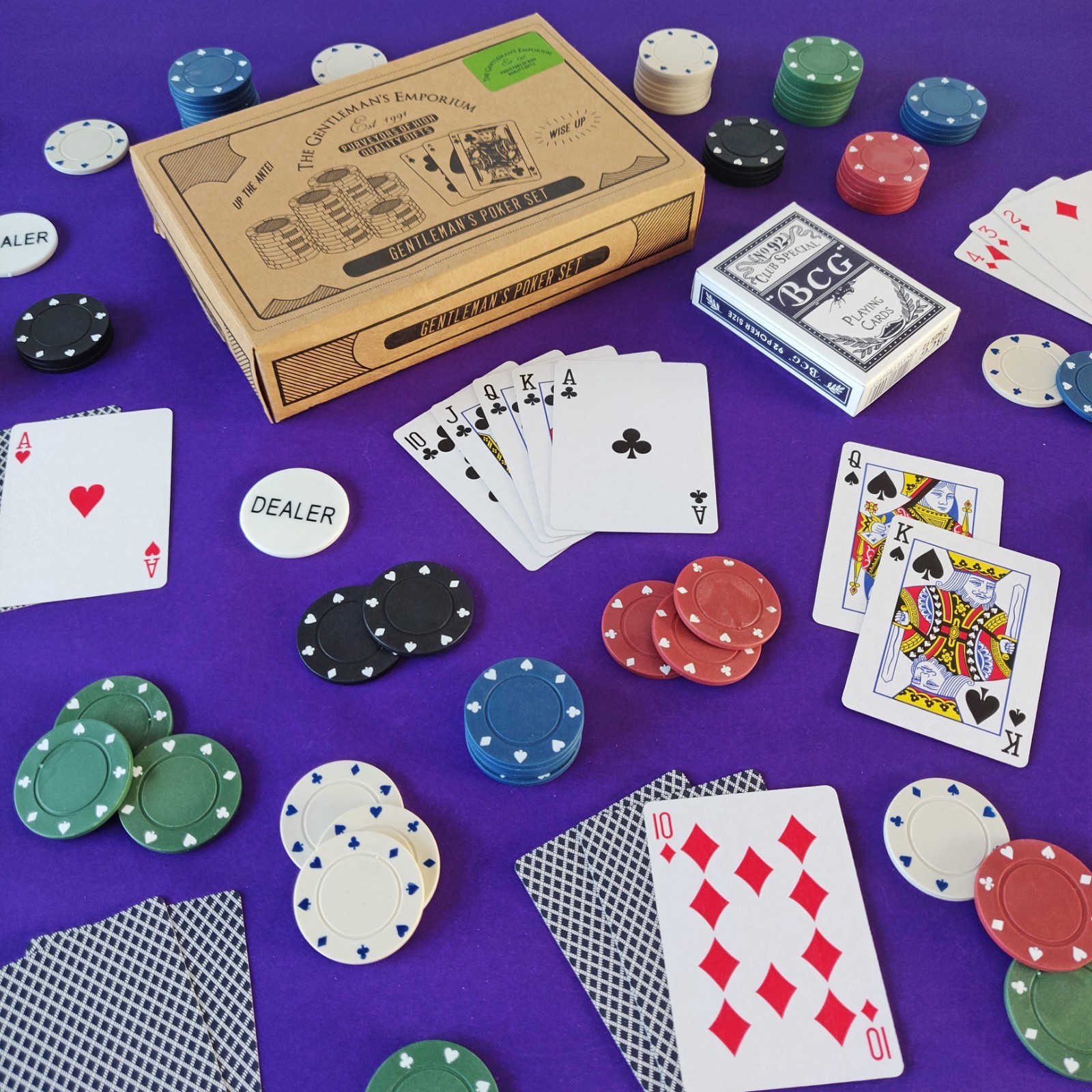 100 Chip Poker Set Cards Dealer Button Game Night Gift Box Set