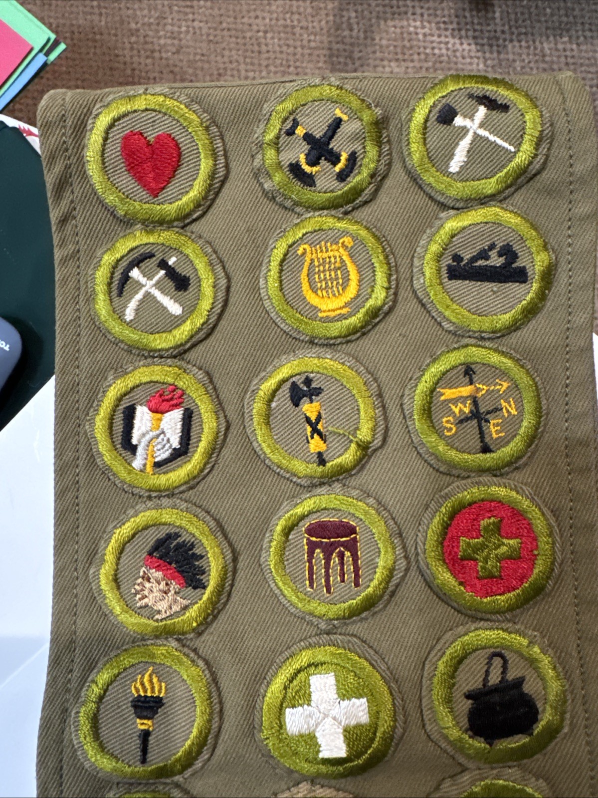 BSA RARE OLD MERIT BADGE SASH WITH 57 DIFFERENT OLDER MERIT BADGES ...